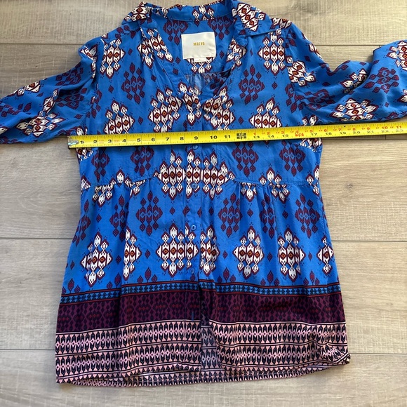 Maeve woodland walk Blue and Burgundy Patterned button downTop - Picture 5 of 7